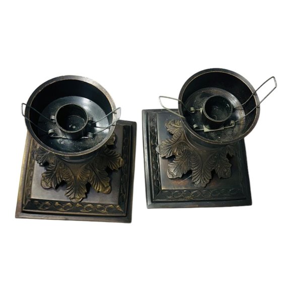 Upcycled Mid-Century Glass and Brass Candle Holders, Hand Painted & Decoupaged - Picture 5 of 16